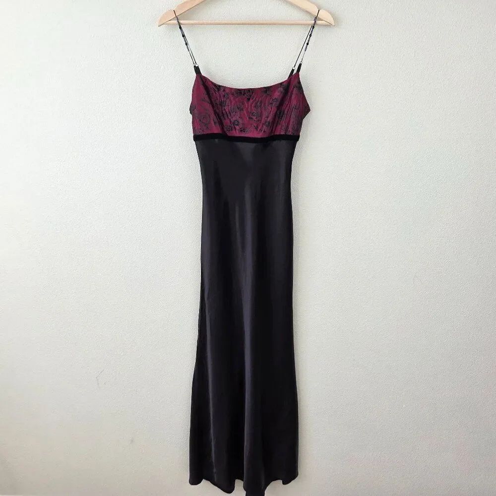 Jonathan Martin VTG 90s Satin Slip Dress Size 5 Junior Whimsigoth Rose Prom Maxi
